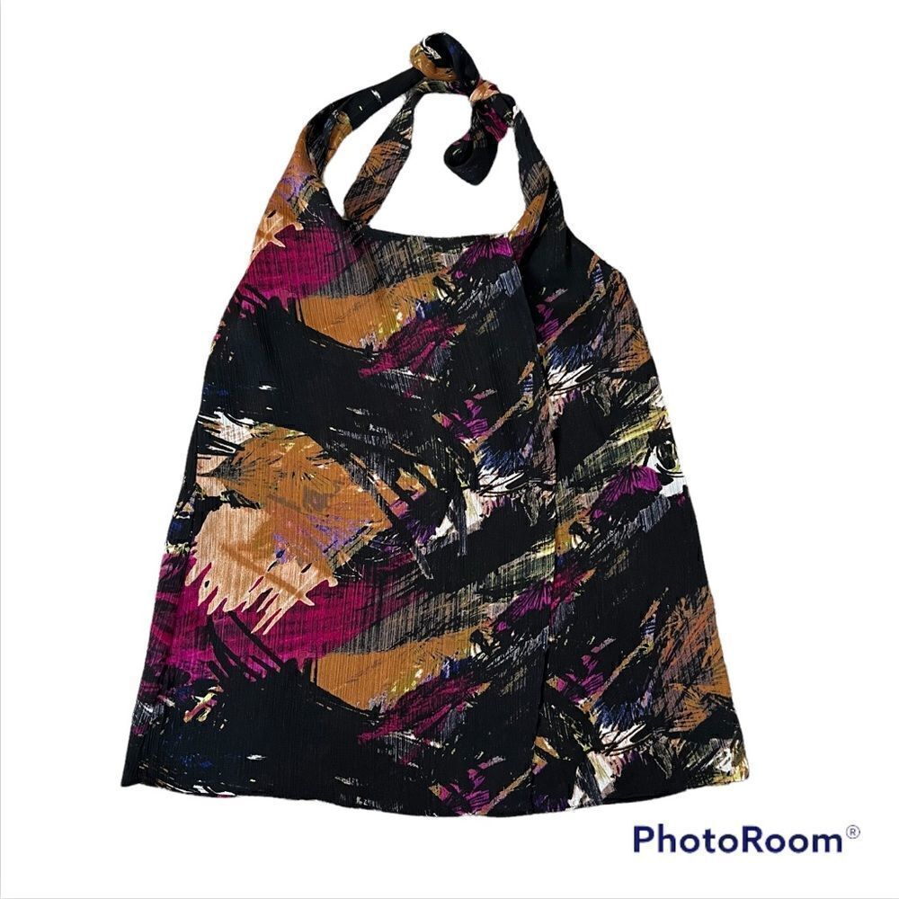 Ann Taylor Black Multi Color Halter Top Size 2
